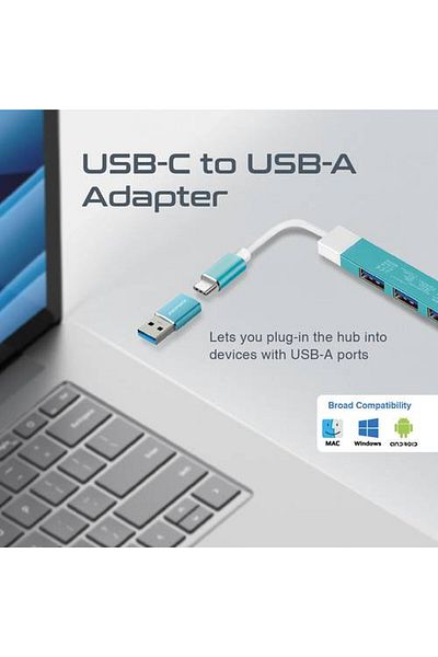 Promate موزع بيانات Usb-c متعدد المنافذ 4 في 1 يأتي بتصميم محمول نحيف مع توافق واسع