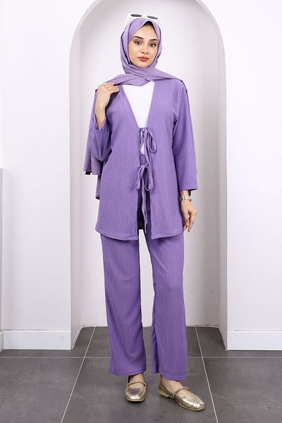 İmajButik Lilac Front Tie Wrap Kimono Pants Set