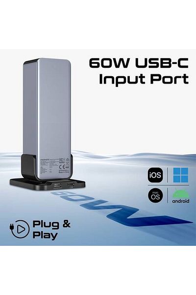 Promate "موزع USB-C متعدد المنافذ 14 في 1 بتصميم على شكل برج يحتوي على ثلاثة منافذ USB-C بسرعة 5 جيجابت