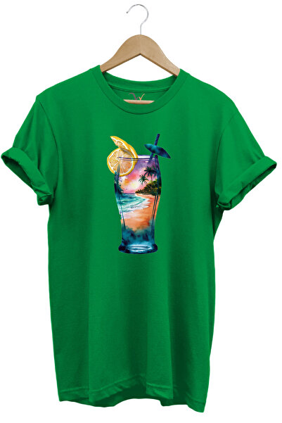 WİDİ Καλοκαιρινό και κοκτέιλ μπλουζάκι με στάμπα από 100% βαμβάκι Unisex Regu...