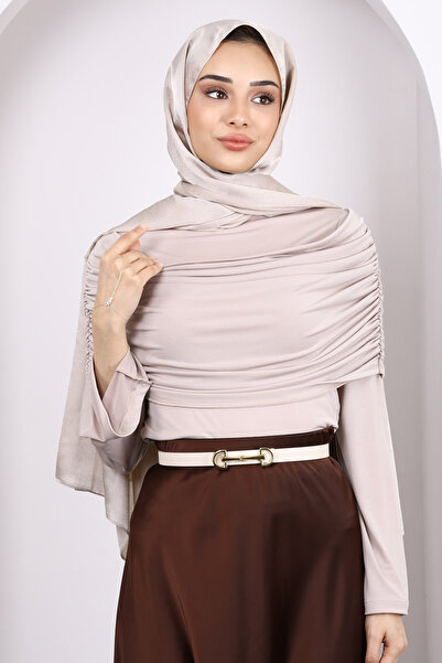 İmajButik Μπεζ μπλούζα με μανίκια με λεπτομέρεια με άμμο