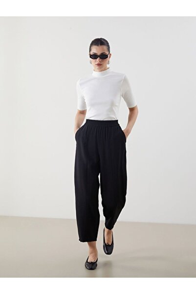 LC Waikiki Lcw Modest Black Elastic Waist Women's Trousers
