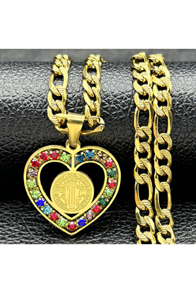 Choice قلادة ميدالية القديس بنديكت من الكريستال الملون مقاس 55 سم من الفولاذ ...