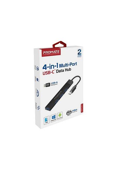 Promate موزع بيانات Usb-c متعدد المنافذ 4 في 1 يأتي بتصميم محمول نحيف مع توافق واسع