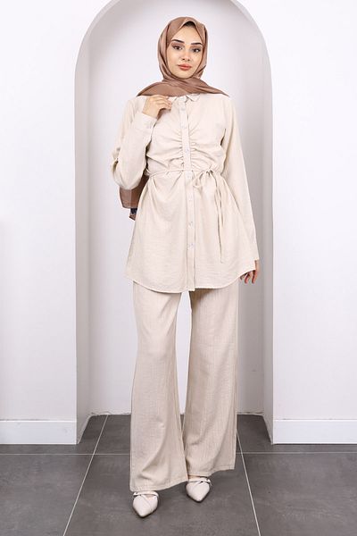 İmajButik Stone Front Draped Tunic Pants Suit