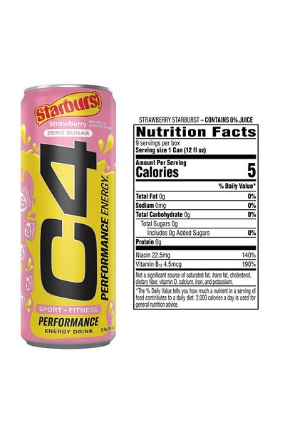 Cellucor C4 Energy Drink, Starburst Strawberry, Carbonated Sugar Free Pre Workout Drink, (Pack of 12)