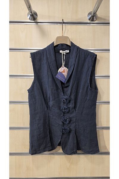 Park Moda Italian Linen Blouse with Applique Rose Detail