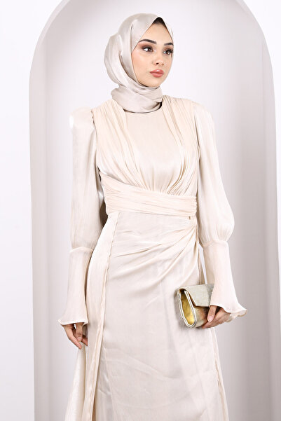 İmajButik Βραδινό φόρεμα με λεπτομέρεια από πέτρα μανίκια