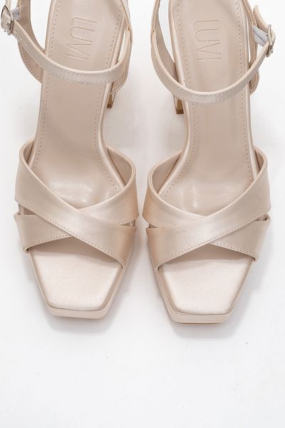 LuviShoes Yuli̇a Beige Satin Cross Strap Women's Platform Heeled Shoes