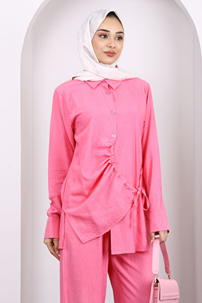 İmajButik Pink Front Tie Tunic Pants Suit