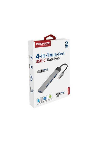 Promate موزع بيانات Usb-c متعدد المنافذ 4 في 1 يأتي بتصميم محمول نحيف مع توافق واسع
