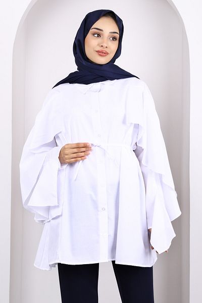 İmajButik White Drawstring Waist Flounce Tunic