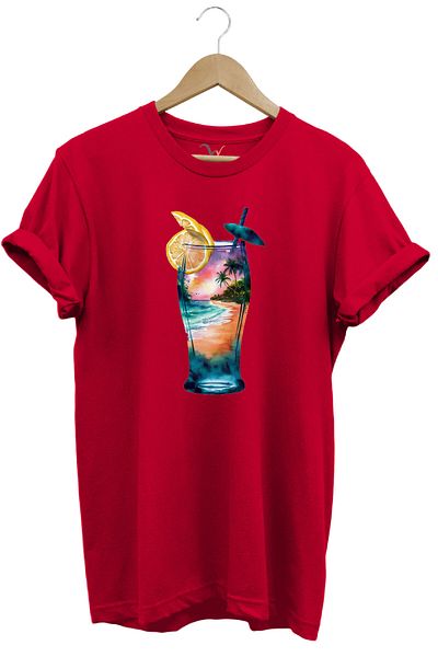 WİDİ Summer Summer Airplane and Cocktail Printed 100% Cotton Unisex Regular Fit T-Shirt