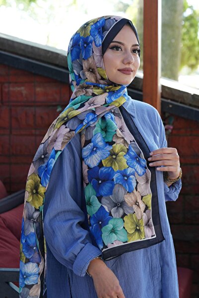 AFVENTE Μαλακό βαμβακερό σάλι με μοτίβο λουλουδιών ορτανσίας