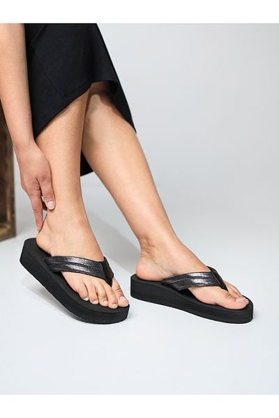 HANOX Nerio Wedge Heel Women's Flip Flops Beach Black Slippers Flip Flops (4.3) cm