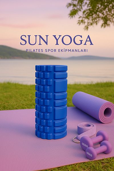 SUN YOGA PİLATES SPOR EKİPMANLARI Sunyoga Zafu Meditation Cushion Foam Roller Blue Two Together