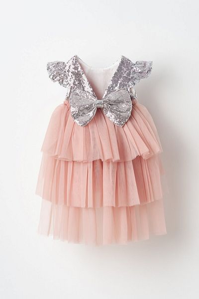 Banamio Tesia Back Long Tulle Skirt Detail Bow Sequin Puffy Special Occasion Dress