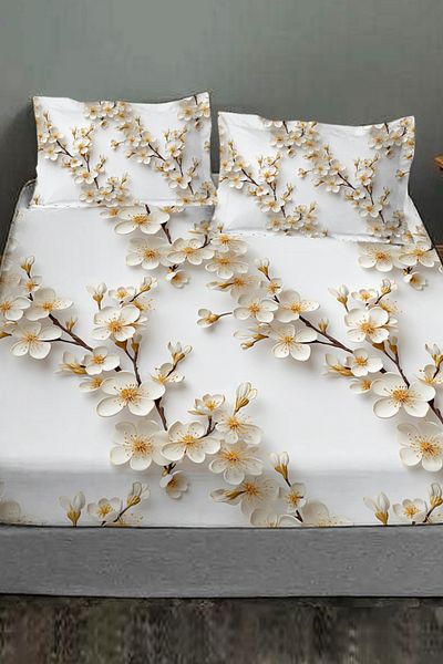 MonoHome 100% Cotton Fitted Sheet Special Design 5D Digital 60 Wire Jasmin