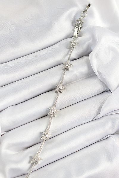 NETWORK ART Bfs Brass Zircon Stone Row Star Model Silver Color Women's Bracelet