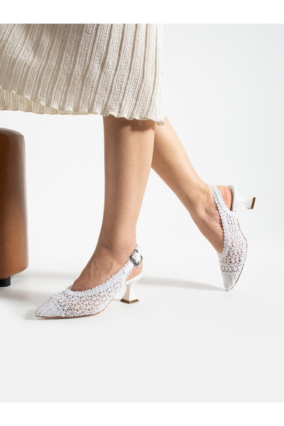 ALEMDAR AYAKKABI Vox White Lace Heeled Women's Shoes