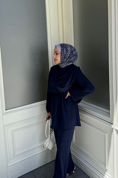 Tarzım Tuba Loose Hijab Suit with Draped Front