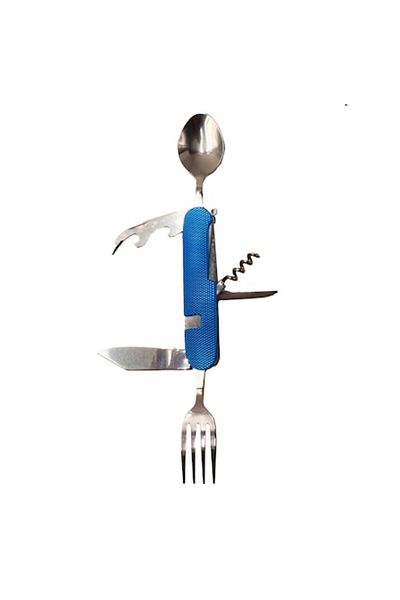 dalimag Cuțit pliabil detașabil cu 6 funcții - lingură, furculiță, albastru, 25 cm