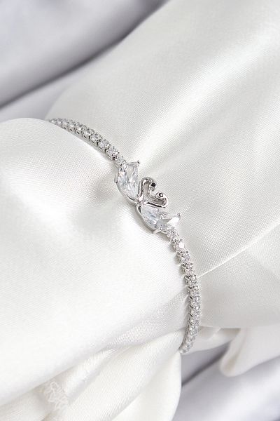 NETWORK ART Bfs Brass Zircon Stone Swan Model Silver Color Elevator Women's Bracelet