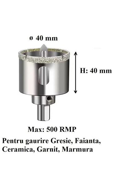 Globalport Retail Diamond Core Drill Bit with Centering Drill, ø 40 mm, Max 500 RPM