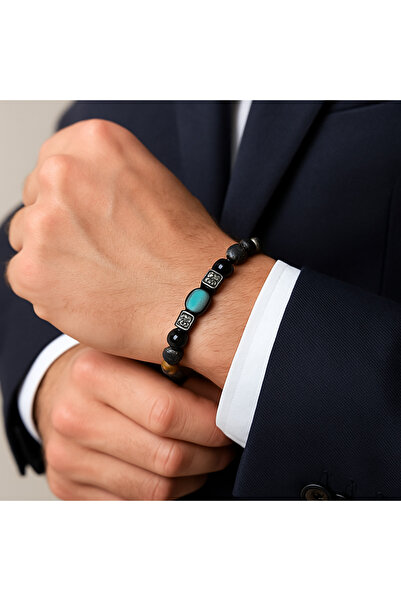 Natural Jewelleryy Doğal Taş Erkek Bileklik – Obsidyen, Lav, Firuze, Kaplan Gözü, Labradorit, Oniks