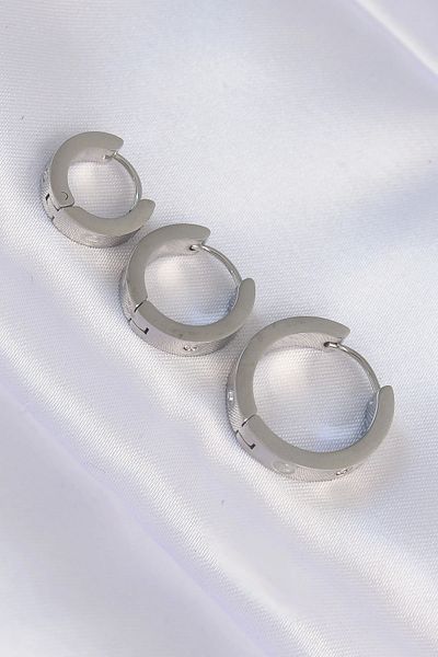 ALFA AKSESUAR 03 316L Steel Silver Color Zircon Stone Model 3-Piece Hoop Earrings - Tj-Bkp9008