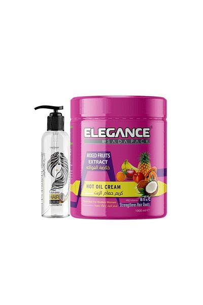 Elegance Hair Repair Combo – Hot Oil Keratin Cream Mixed Fruits 1000ml + Aloe Vera Hair Serum 120ml