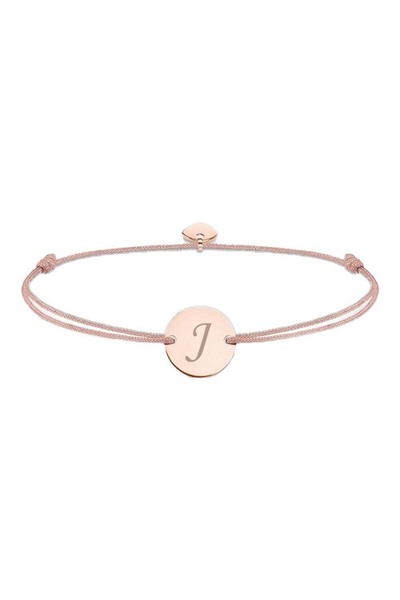 dalimag Adjustable Bracelet with Round Charm and Heart, Rose Gold, Beige Cord