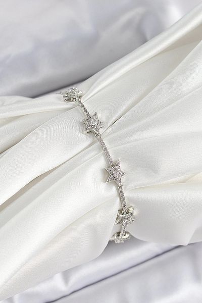 NETWORK ART Bfs Brass Zircon Stone Row Star Model Silver Color Women's Bracelet