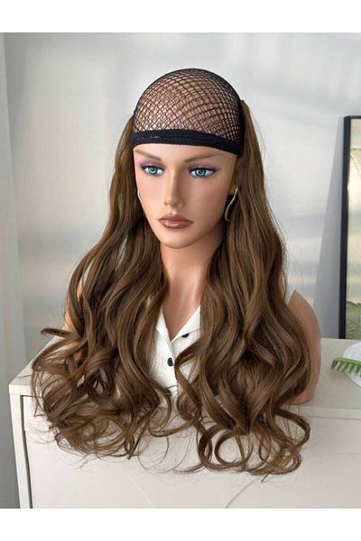 AKOLİFE Auburn Ends Dense Wavy U Part Wide Half Moon Snap Hairpiece Hairpiece -Suitable for Long-Term Use
