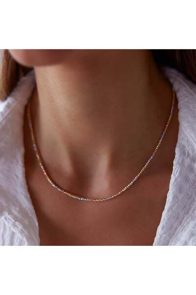 Yıldız Sarraf Altın Dorika Sıra Toplu 3 Renk İnce Kolye (1.5mm)