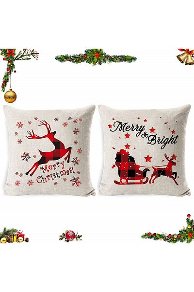 Shengruili Set of 2 pillowcases, Christmas pattern, Shengruili, cotton, red/black/cream, 45 x 45 cm