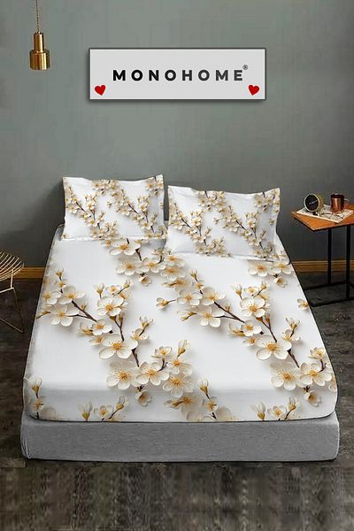 MonoHome 100% Cotton Fitted Sheet Special Design 5D Digital 60 Wire Jasmin