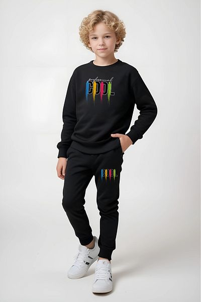 panios kids 3-Piece Zero Collar Printed Detail Boy's Tracksuit Set