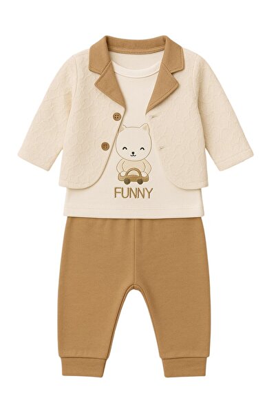 SeaBubbles Teddy Bear Patterned Cardigan Baby Boy Set