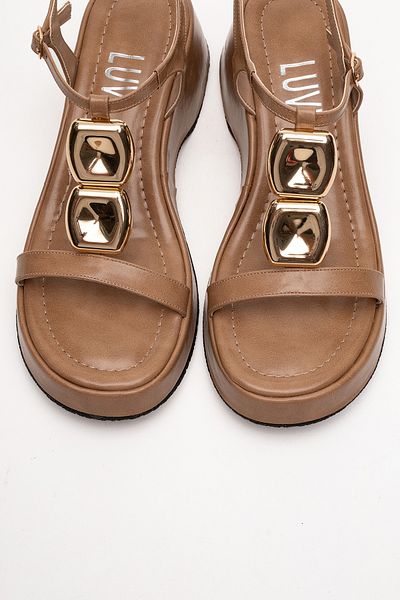 LuviShoes Sandale de damă KERRY Bej închis cu cataramă aurie