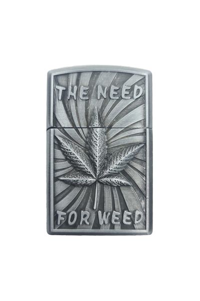dalimag Bricheta cu benzina, model The Need for Weed gri, 3D relief, reincarcabila, metalica, 7 cm