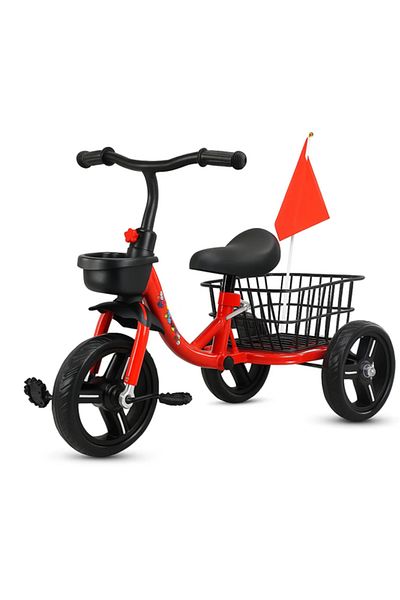 MASA Kids Pedal Tricycle with Rear Basket & Flag – Sturdy Frame, Multiple Colors