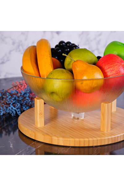 MuratogluHome Kuga Cam Kapaklı Ayaklı Kek Fanusu 30 Cm bambum