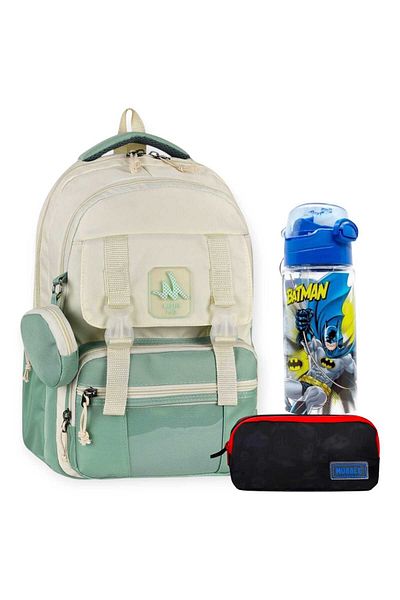 MASTER PACK School Bag, Double Eyed Pen Bag, Coin Wallet, Water Bottle & Flask 500 ml Gift