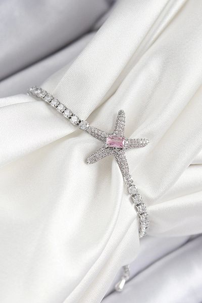 NETWORK ART Bfs Brass Pink Zircon Stone Starfish Model Silver Color Elevator Women's Bracelet