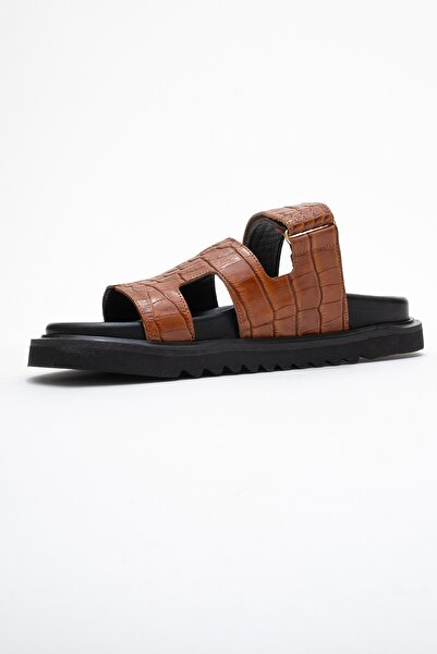LuviShoes LOANA Taba Baskı Hakiki Deri Kadın Terlik