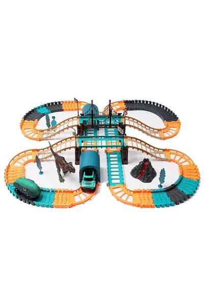 dalimag Construction Toy, 2 Cars with Electric Dinosaur, Racing Track, for Kids, Green, 53 cm,