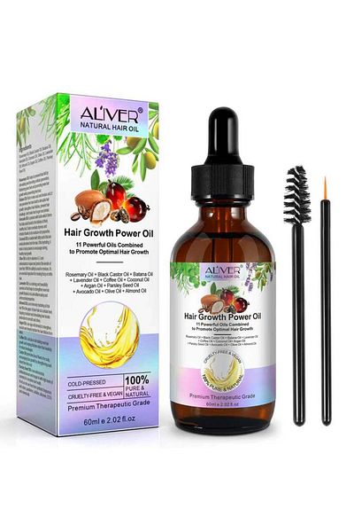 ALİVER Ulei premium 100%, formulă puternică pentru creșterea părului și tratamentul scalpului cu 11 uleiuri, 60 ml