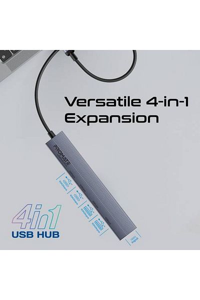 Promate موزع البيانات Litehub-pro متعدد الاستخدامات 4 في 1، بمنافذ Usb-a وusb-c