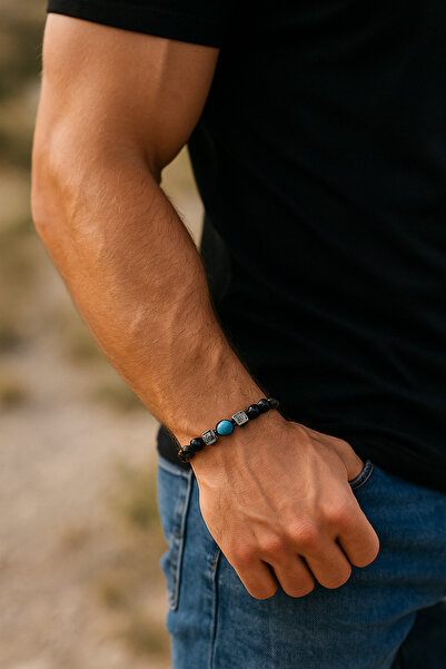 Natural Jewelleryy Doğal Taş Erkek Bileklik – Obsidyen, Lav, Firuze, Kaplan Gözü, Labradorit, Oniks